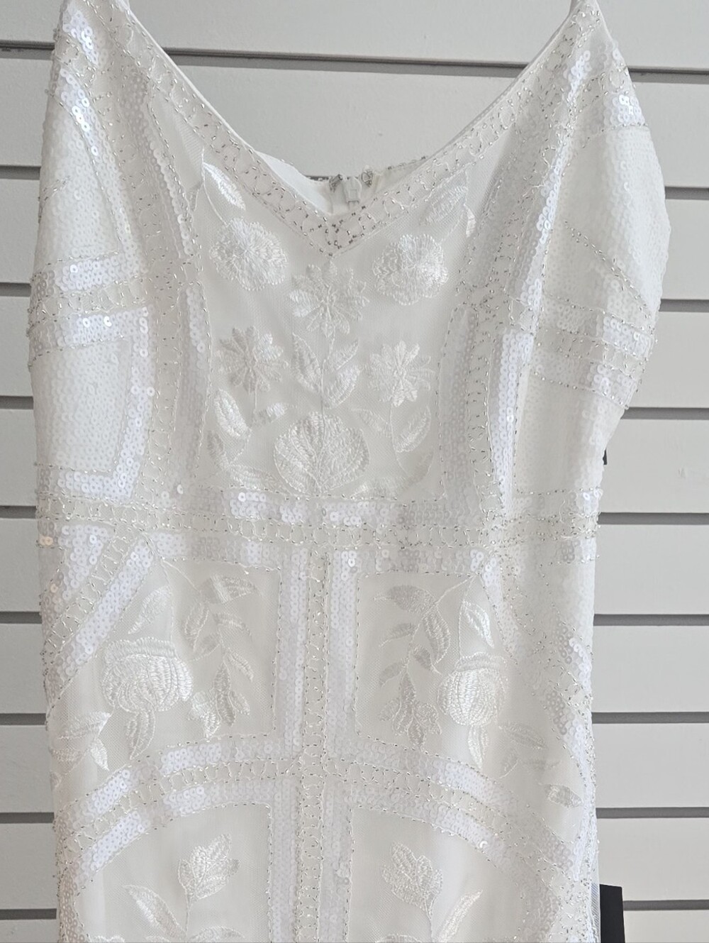 Lulu's White Beaded Spaghetti-Strap Midi Dress Glam Embellished Vacation Wedding - Picture 2 of 5